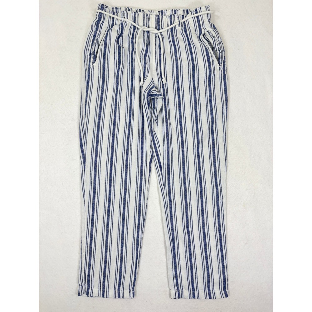 Sigrid Olsen Striped Pull On Pants Womens M Linen Blend‎ Coastal Straight Leg